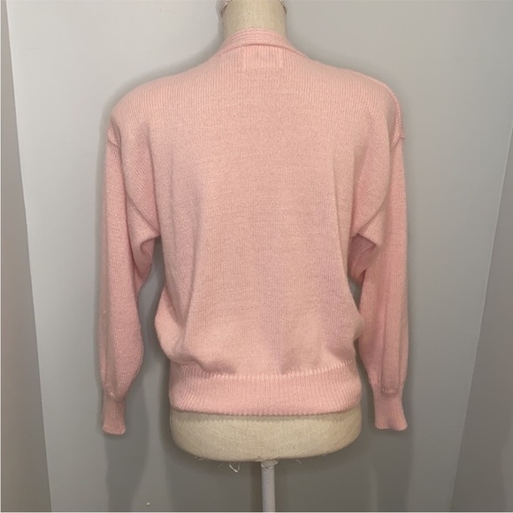 Women's Jaclyn Smith Pink V-Neck Vintage Sweater with Floral Embroidery Size L - Picture 5 of 12